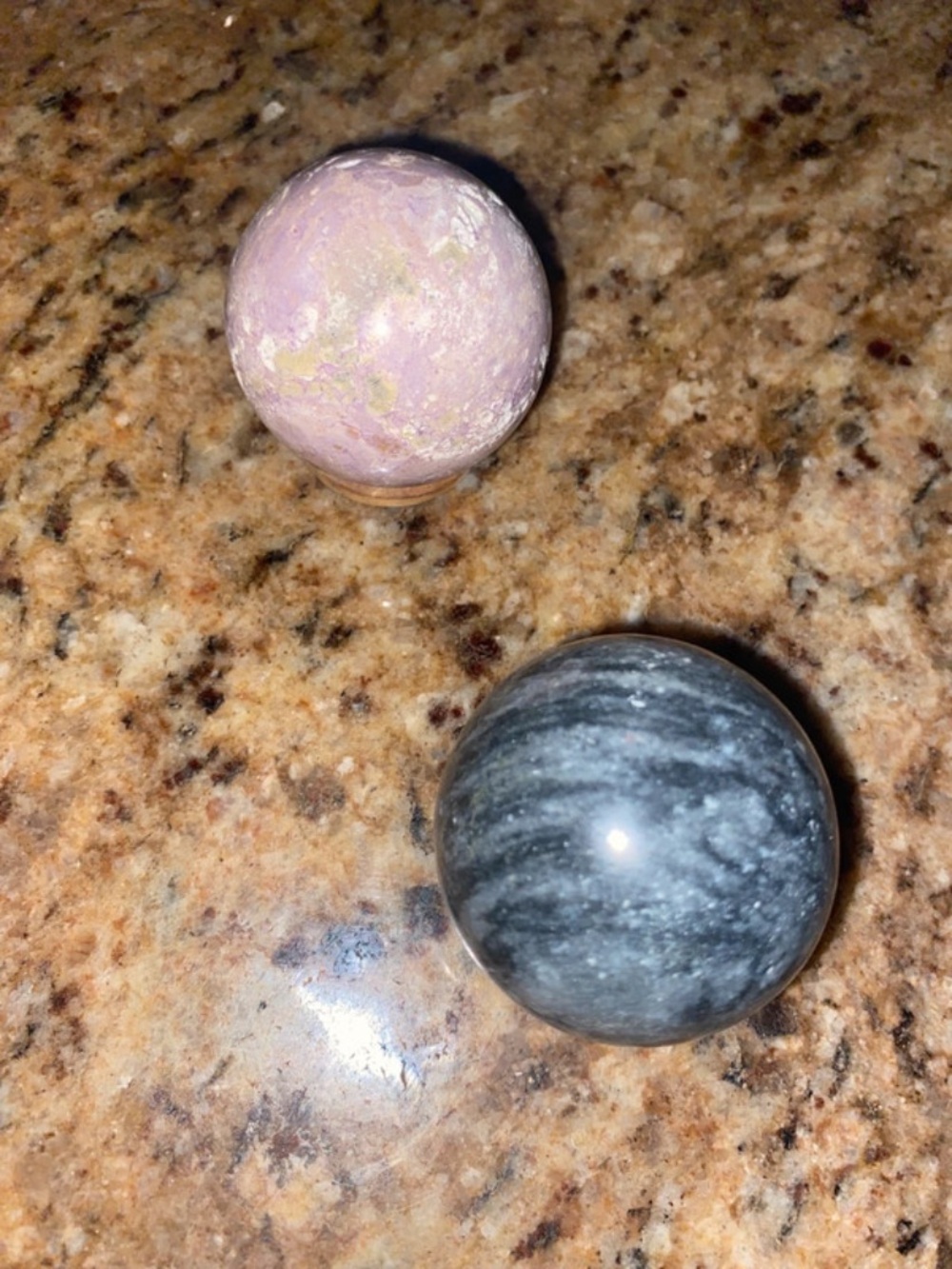 Crystal Display Sphere Set - pink rose and lapis quartz-